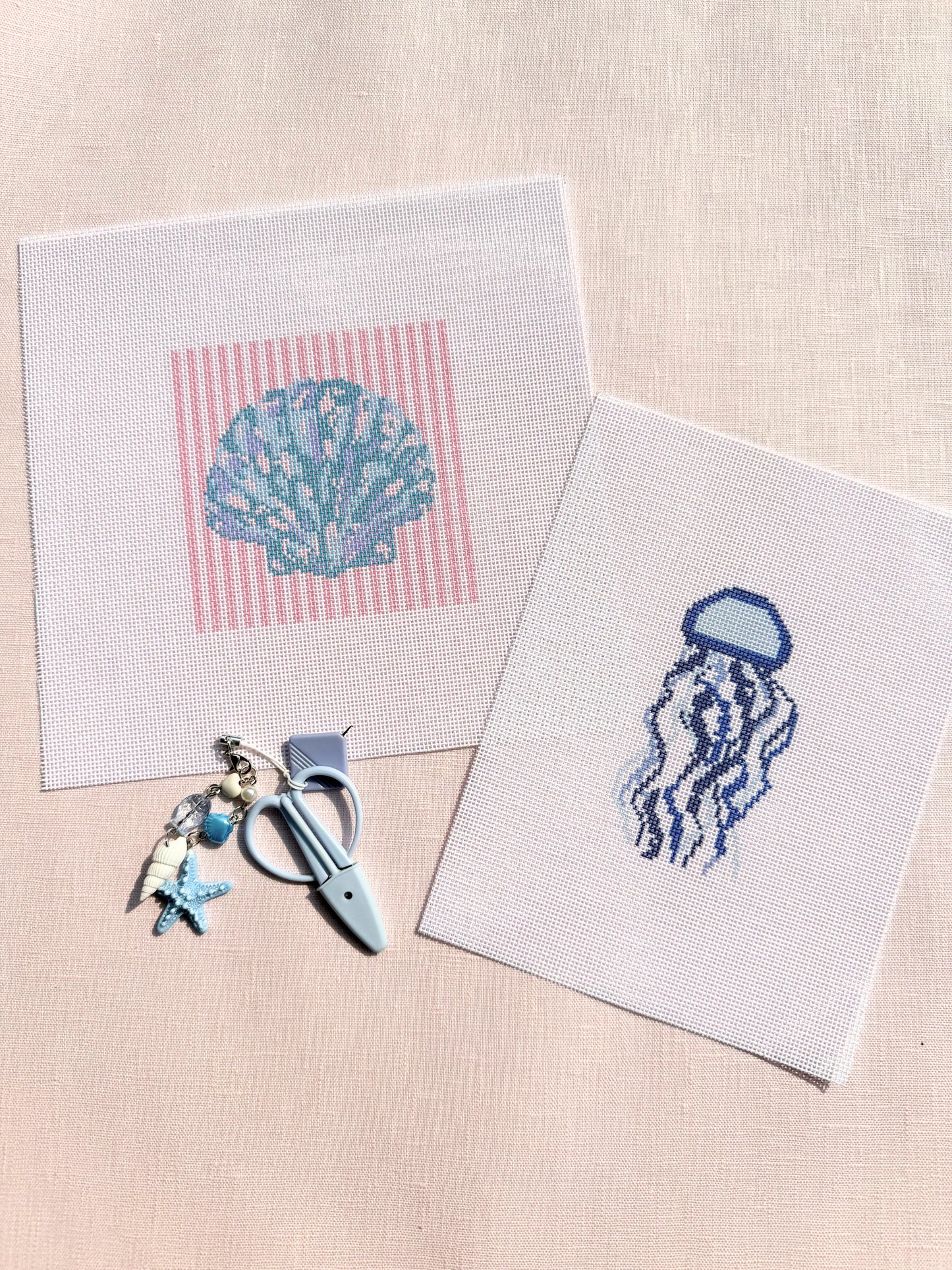 Stripped Seashell Canvas + Needle Minder