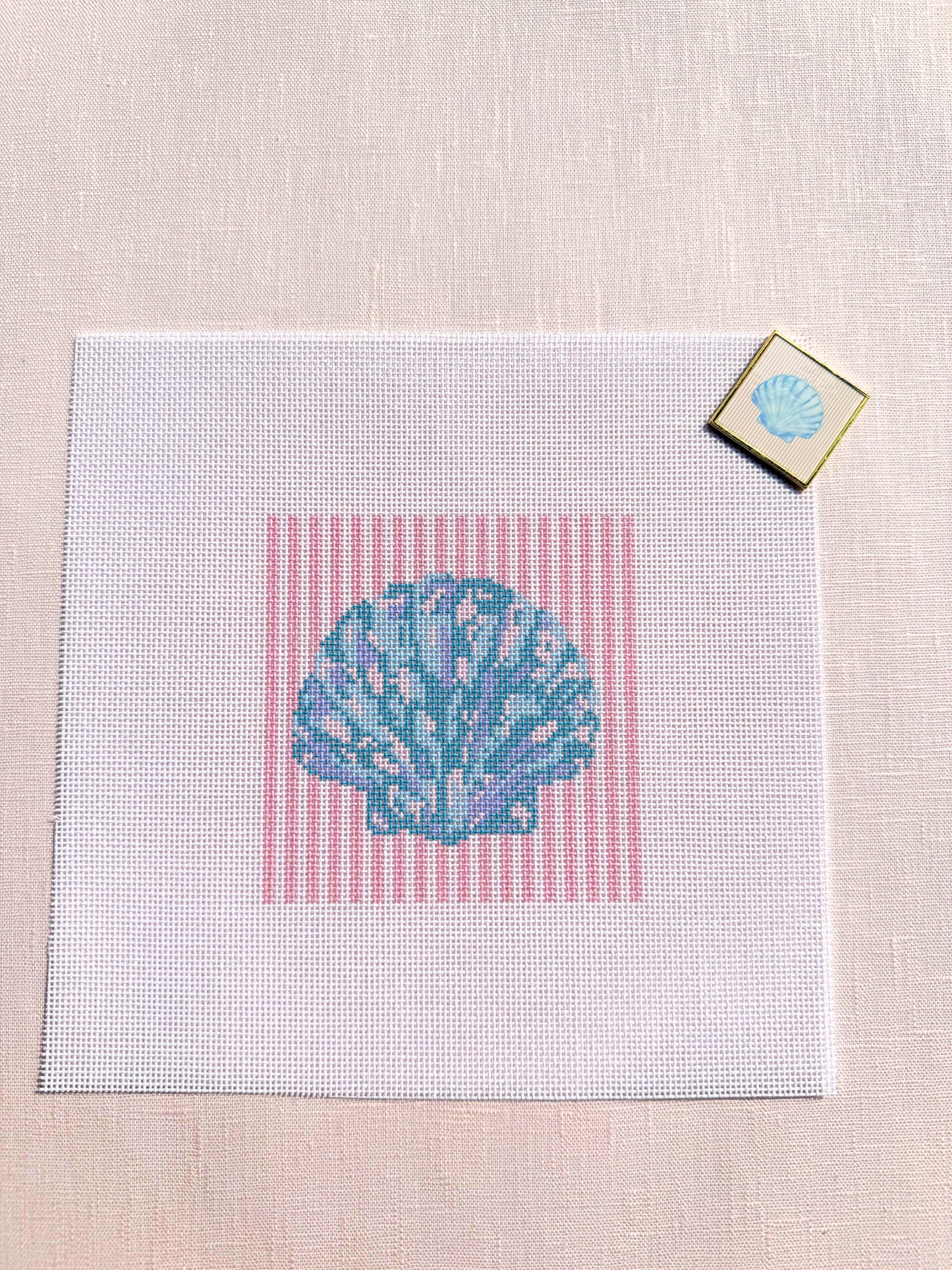 Stripped Seashell Canvas + Needle Minder